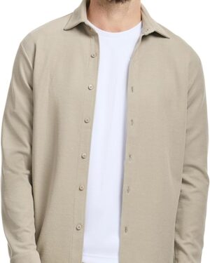 Men's Textured Cotton Blend Button-Up Shirt