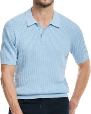 Men's Vertical Texture Cotton Modal Knit Polo Sweater