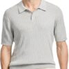 Men's Lightweight Vertical Rib Knit Polo Sweater