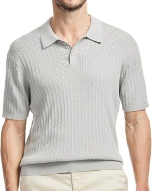Men's Lightweight Vertical Rib Knit Polo Sweater